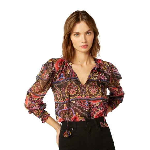 Misa Siena Blouse Flora Valentina Mix Split Tie Neck Smock Cuff Size Medium - Picture 1 of 8